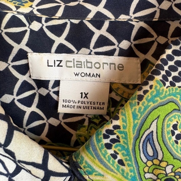 Liz Claiborne Blue/Green/Yellow Paisley Button Up Long Sleeve Blouse; Size 1X - Picture 6 of 7